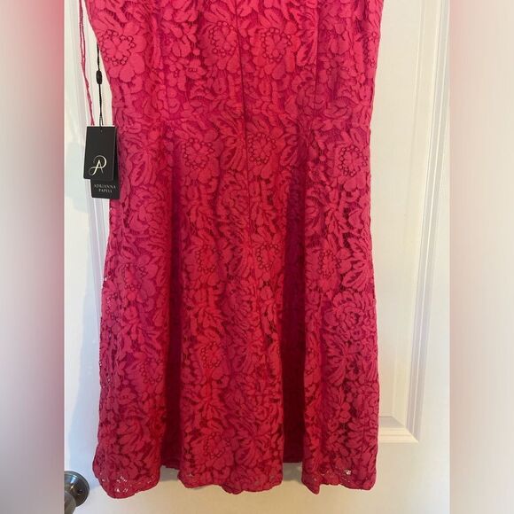 NWT Adrianna Papell LACE TUXEDO DRESS WITH FAUX WRAP DETAILS IN PETUNIA pink 10 - Picture 11 of 16